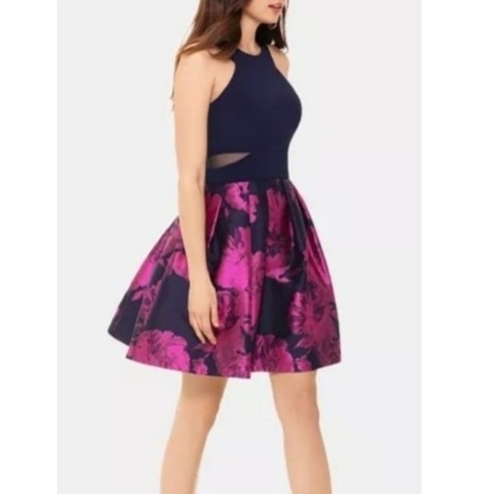 X by Xscape Navy Fuchsia Sleeveless Cocktail Party Dress Size 10 NWT - Picture 3 of 15